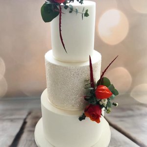 3 tier with glitter and fresh flowers